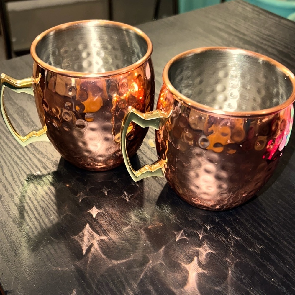 Set of 2 copper rose gold Moscow Mule cocktail drinking cups with handle Eco One